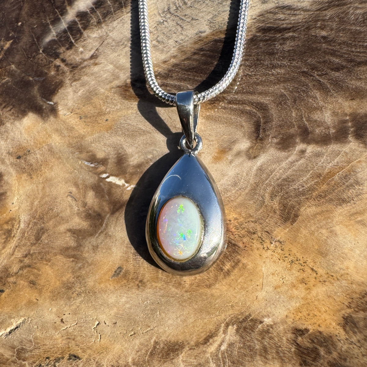 0.5ct Coober Pedy Opal Pendant Necklace ~ 'Betoota Ember' | 925 Sterling Silver | Solid Australian Opal