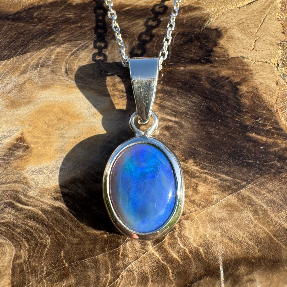 3.9ct Lightning Ridge Semi Black  Opal Pendant Necklace ~ 'Walgett Blue' | 925 Sterling Silver | Solid Australian Opal