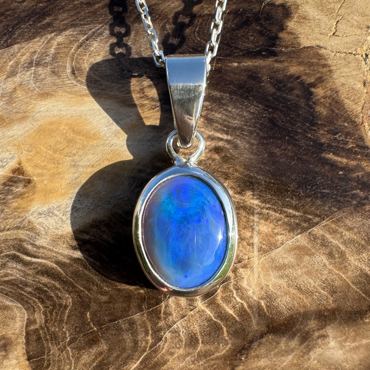 3.9ct Lightning Ridge Semi Black  Opal Pendant Necklace ~ 'Walgett Blue' | 925 Sterling Silver | Solid Australian Opal