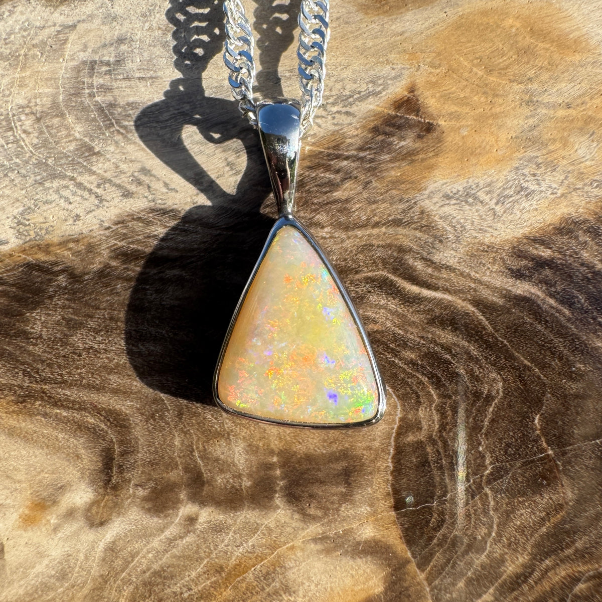 1.6ct Coober Pedy Opal Pendant Necklace ~ 'Robe Ember' | 925 Sterling Silver | Solid Australian Opal