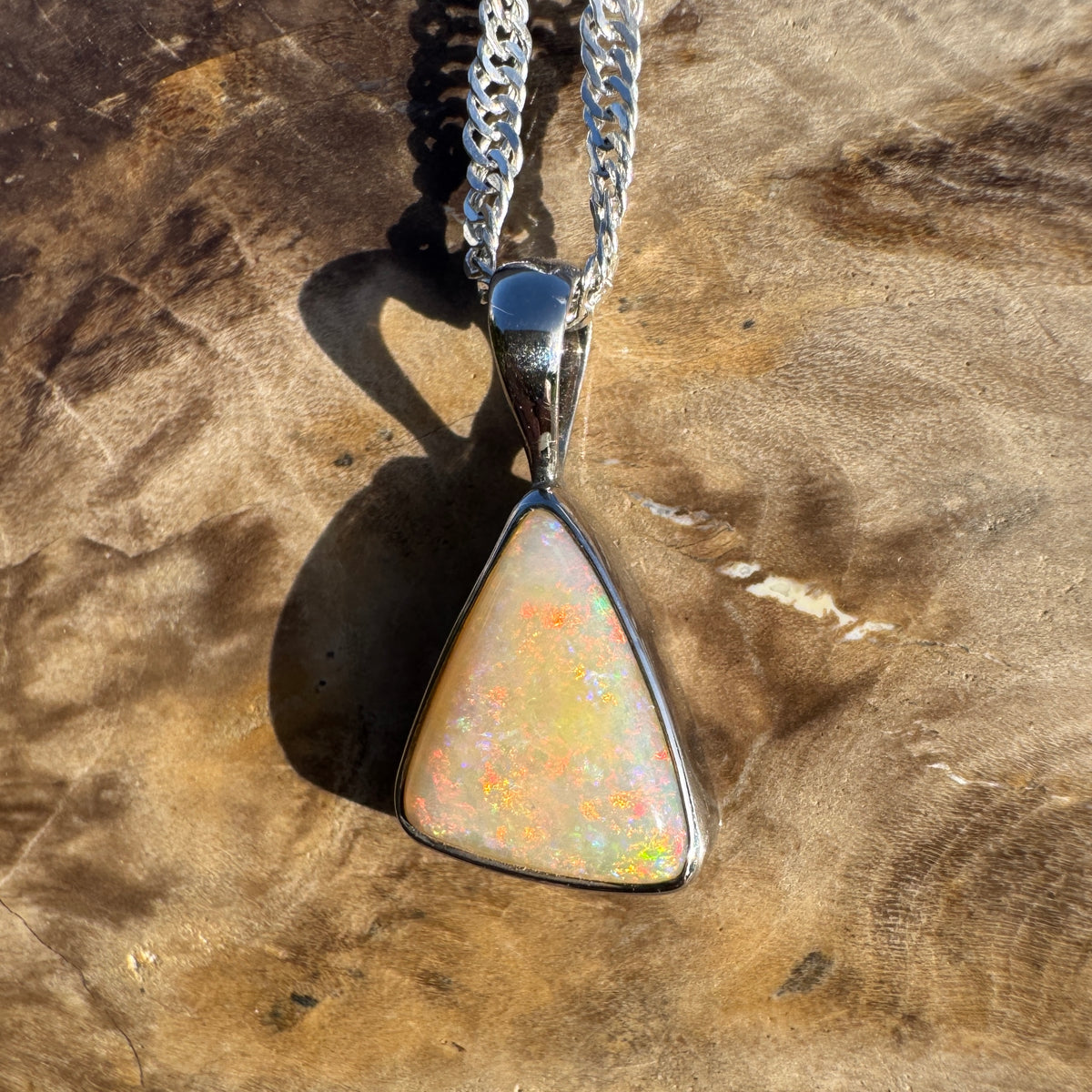 1.6ct Coober Pedy Opal Pendant Necklace ~ 'Robe Ember' | 925 Sterling Silver | Solid Australian Opal