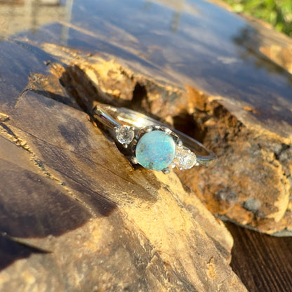 'Opal Rains' ~ Handcrafted 0.9ct Solid Queensland Boulder Opal and Cubic Zirconia Sterling Silver Ring - Iona Opal Australia