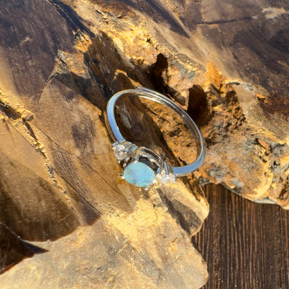 'Opal Rains' ~ Handcrafted 0.9ct Solid Queensland Boulder Opal and Cubic Zirconia Sterling Silver Ring - Iona Opal Australia