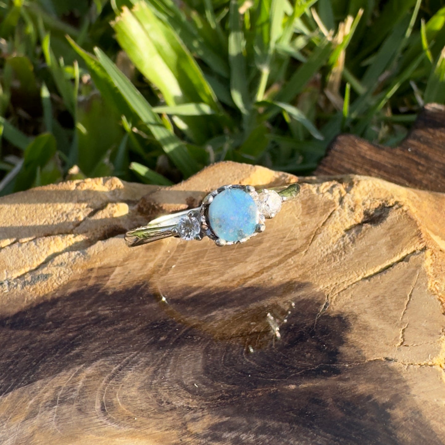 'Opal Rains' ~ Handcrafted 0.9ct Solid Queensland Boulder Opal and Cubic Zirconia Sterling Silver Ring - Iona Opal Australia