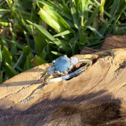 'Opal Rains' ~ Handcrafted 0.9ct Solid Queensland Boulder Opal and Cubic Zirconia Sterling Silver Ring - Iona Opal Australia