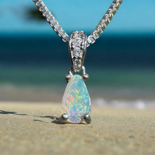 'Sunset Dreams' ~ Handcrafted 0.2ct Solid Lightning Ridge Opal Sterling Silver Pendant Necklace