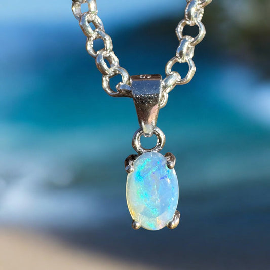 Blue Like Bondi ~ 0.5ct Solid Lightning Ridge Opal 925 Sterling Silver Pendant Necklace
