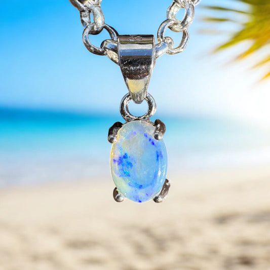 Blue Like Bondi ~ 0.5ct Solid Lightning Ridge Opal 925 Sterling Silver Pendant Necklace