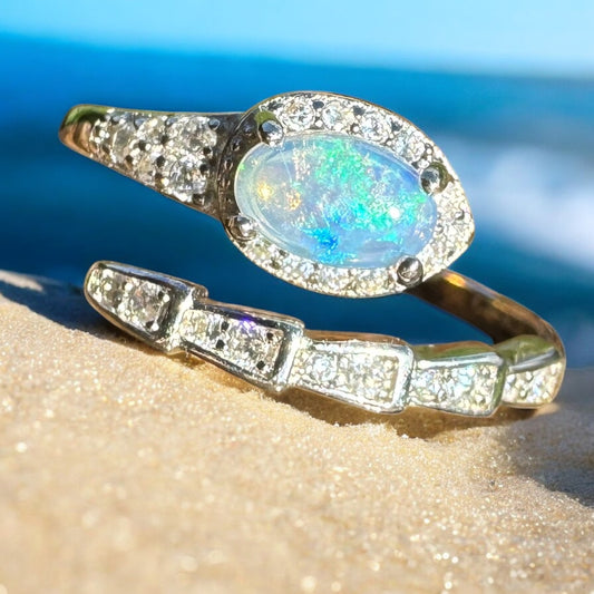 ‘Ocean Blues' ~ Handcrafted 0.5ct Solid Lightning Ridge Opal and Cubic Zirconia Sterling Silver Ring