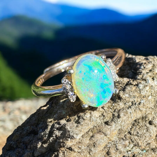 ‘Heart of the Harbour' ~ Handcrafted 1ct Solid Lightning Ridge Crystal Opal and Cubic Zirconia 925 Silver Ring