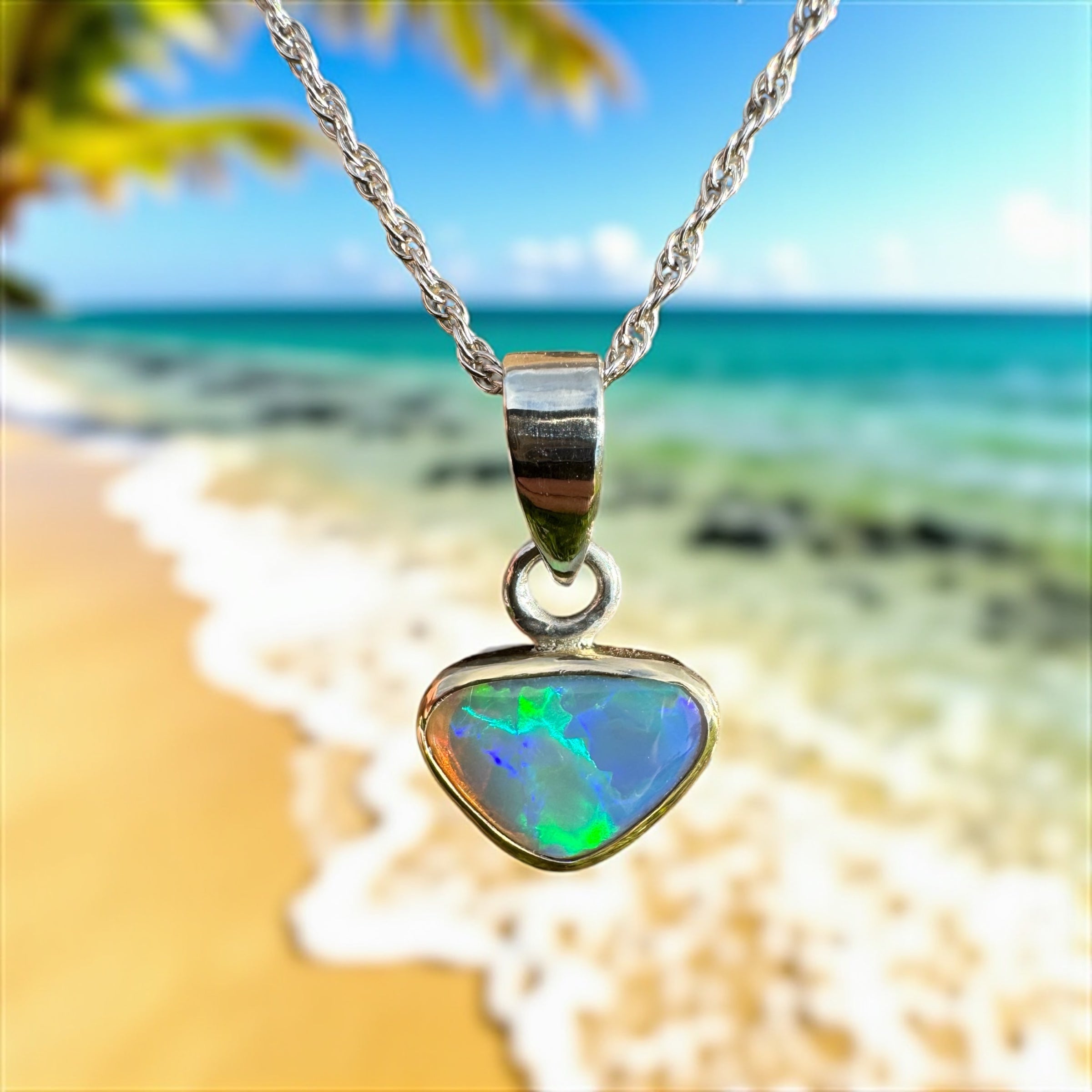 Coral Coast Radiance ~ 1.3ct Solid Lightning Ridge Opal Two-tone 9ct Gold and 925 Sterling Silver Pendant Necklace
