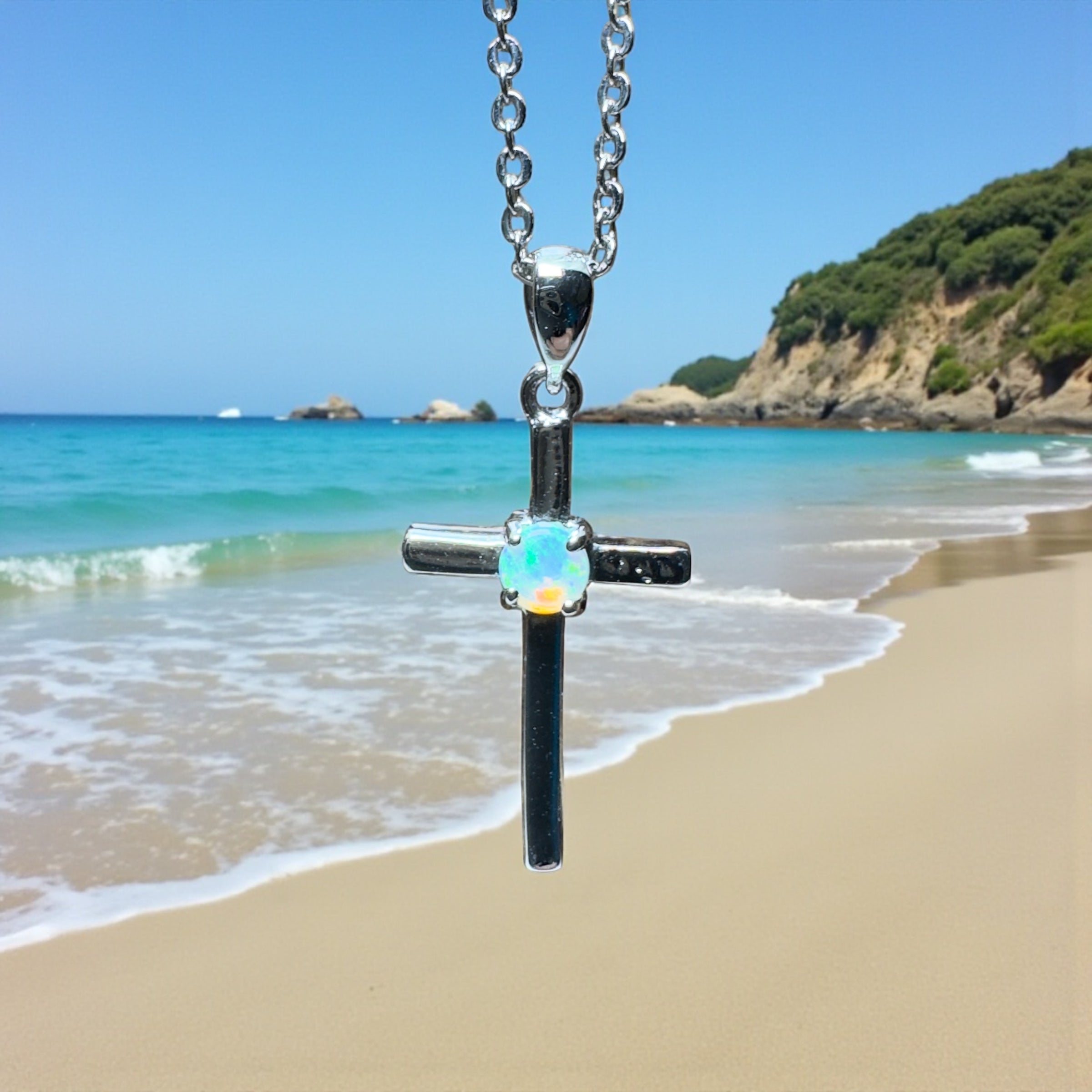 Coral Sea Lightfall ~ 0.2ct Lightning Ridge Crystal Opal 925 Silver Pendant