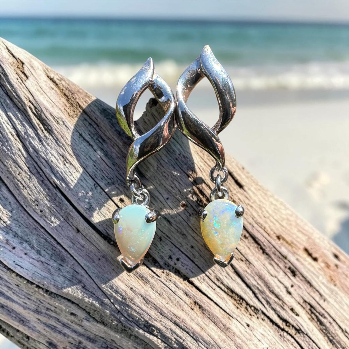 0.8ct Coober Pedy Opal Stud Earrings ~ 'Lake Eildon Blues' | 925 Sterling Silver | Solid Australian Opal