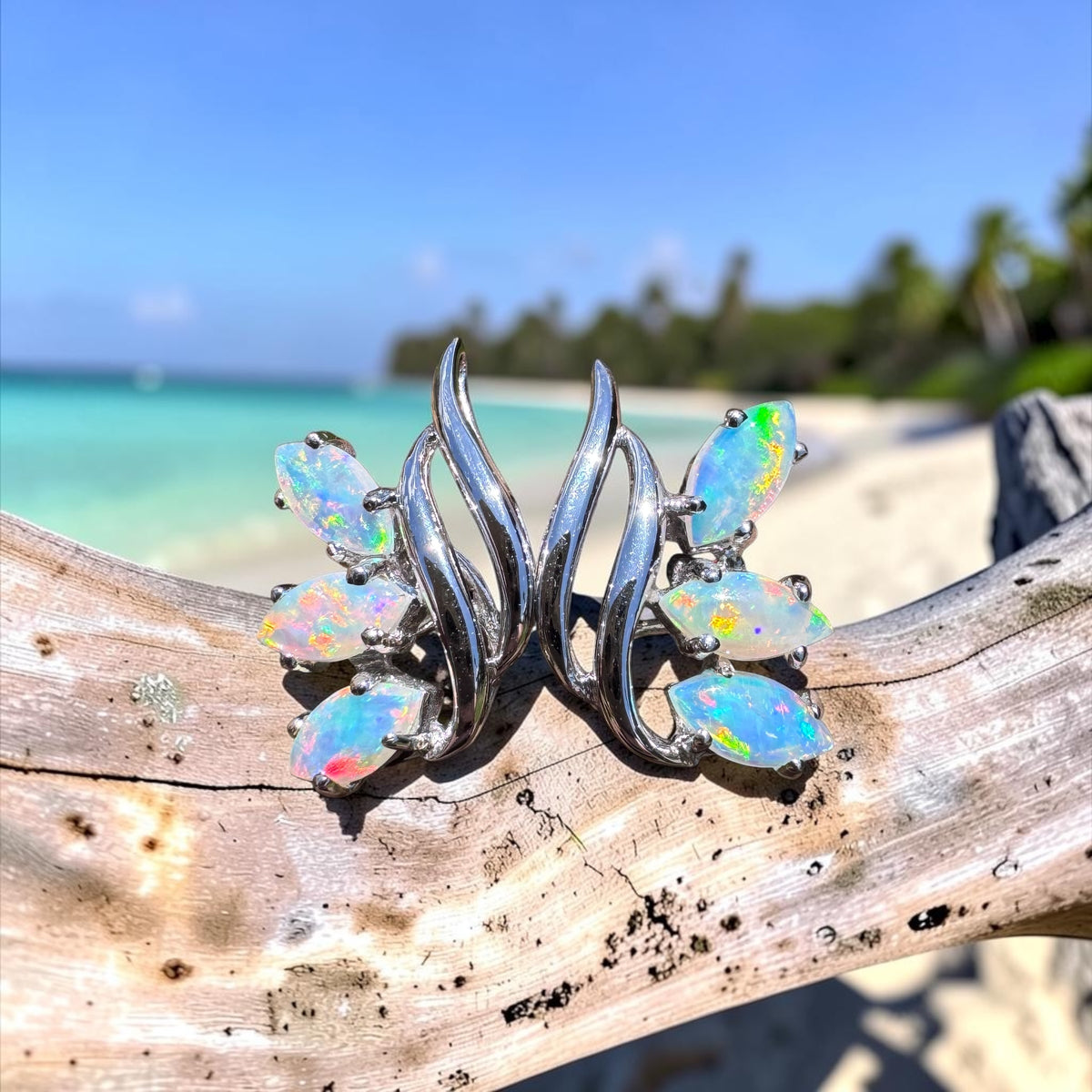 1.2ct Lightning Ridge Opal Leaf Stud Earrings ~ 'Daintree Leaf' | 14ct White Gold | Solid Australian Opal
