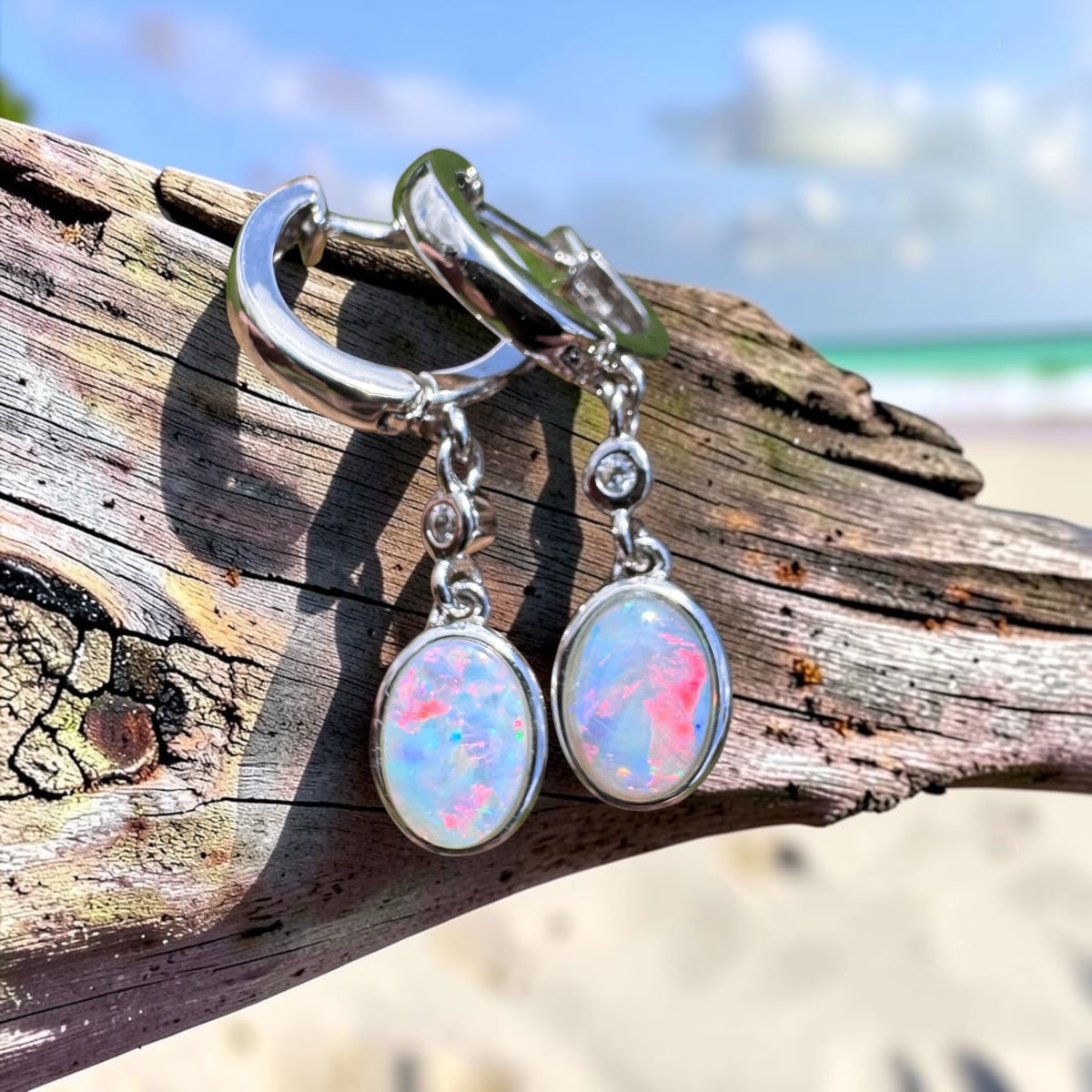 1.4ct Coober Pedy Opal Huggie Earrings ~ 'Kiama Drops' | 925 Sterling Silver | Solid Australian Opal