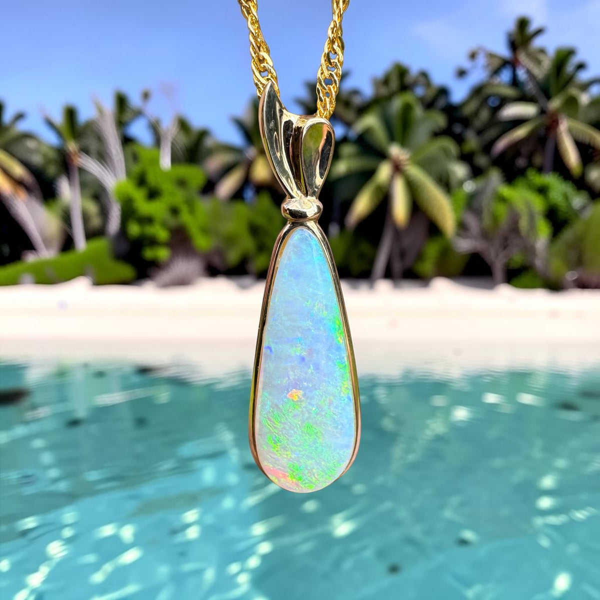 3.4ct Lightning Ridge Opal Pendant Necklace ~ 'Kakadu Lagoon' | 14ct Yellow Gold | Solid Australian Opal