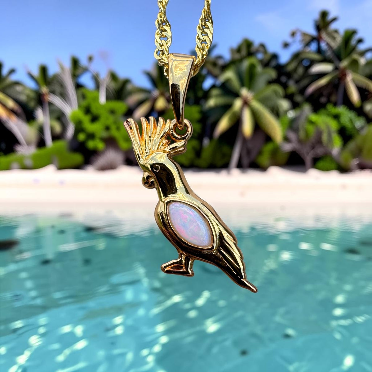 0.3ct Coober Pedy Opal Cockatoo Pendant Necklace ~ 'Dorrigo Cockatoo' | Yellow Gold Coated 925 Sterling Silver | Solid Australian Opal