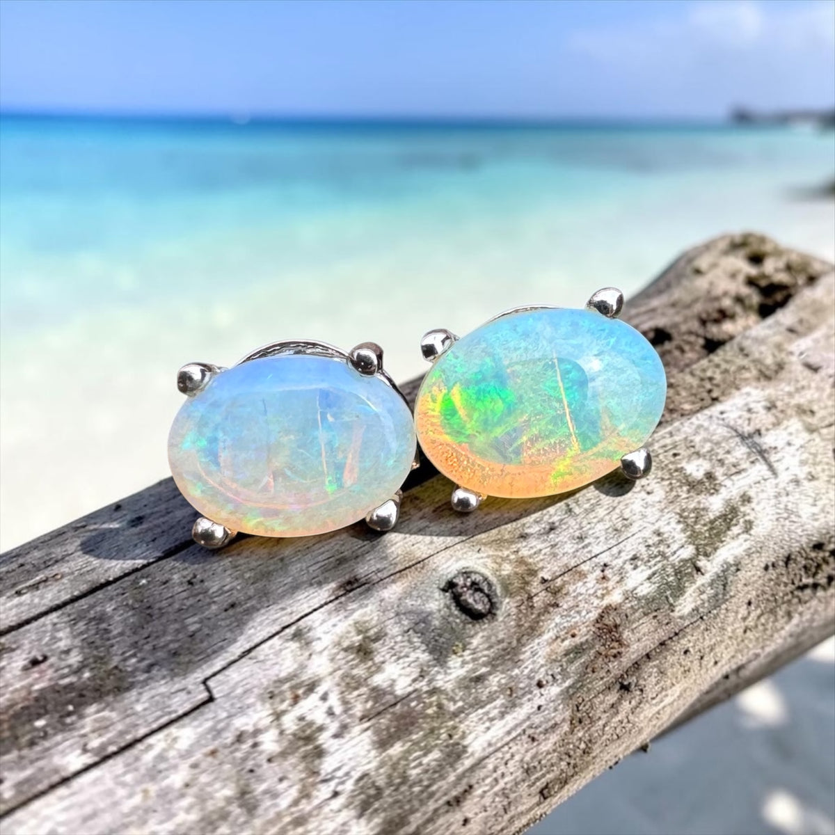 0.8ct Coober Pedy Opal Stud Earrings ~ 'Russell Falls Blues' | 925 Sterling Silver | Solid Australian Opal