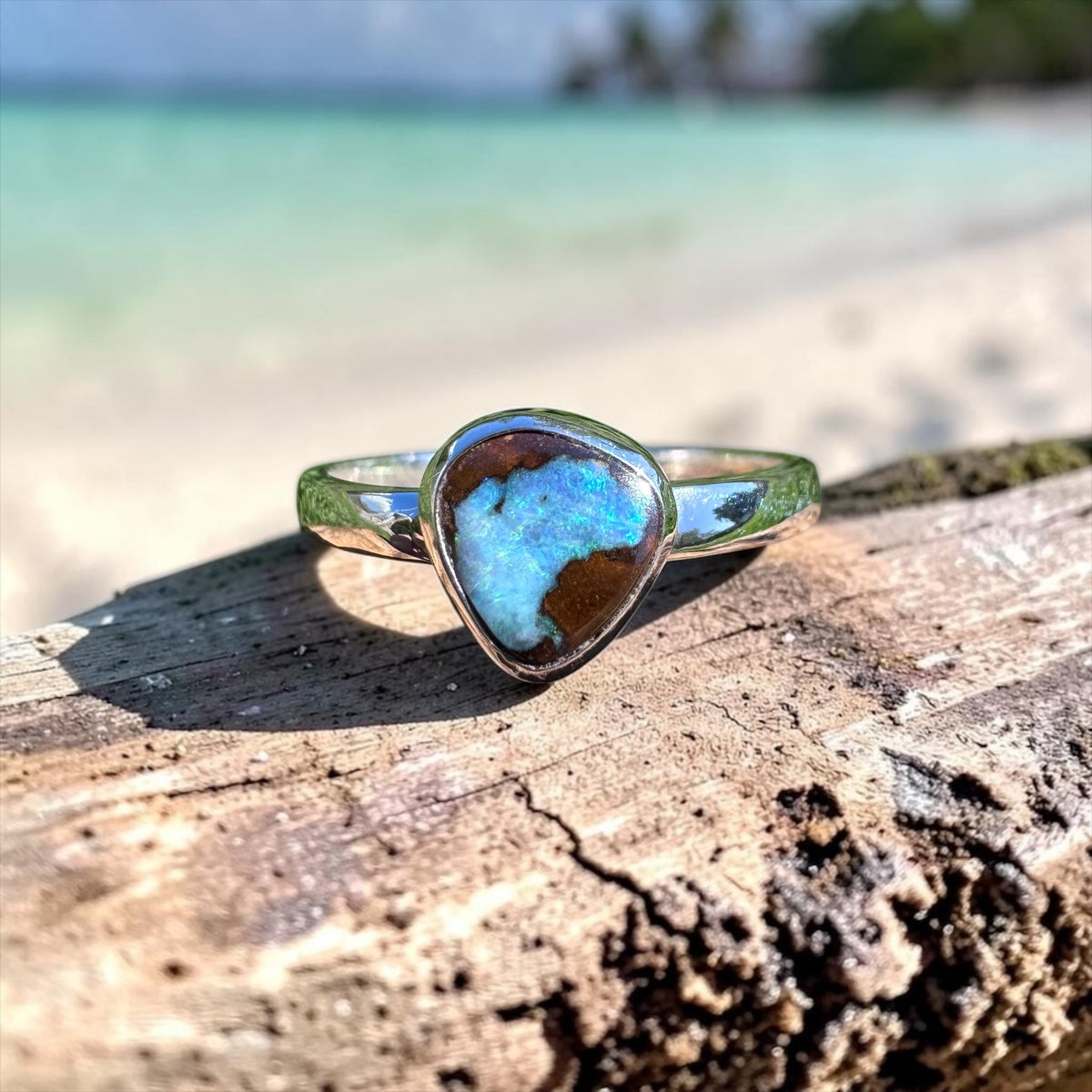 2ct Queensland Opal Ring ~ 'Carnarvon Gorge Greens' | 925 Sterling Silver | Solid Australian Opal