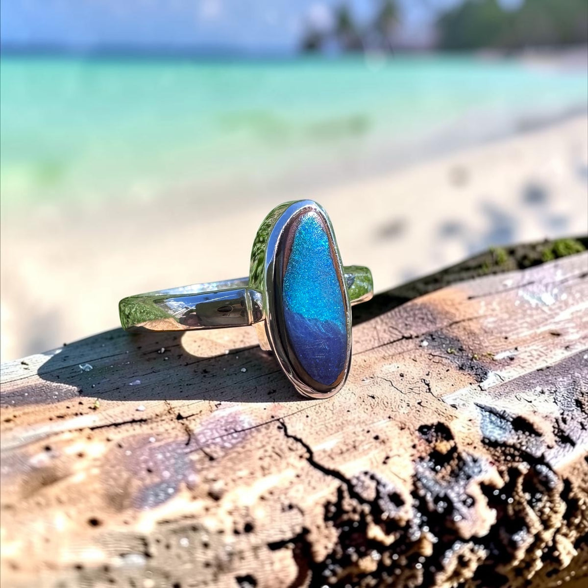 3ct Queensland Opal Ring ~ 'Murray River Greens' | 925 Sterling Silver | Solid Australian Opal