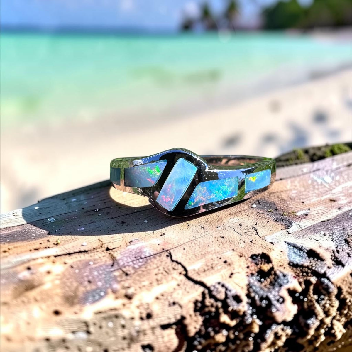 0.3ct Lightning Ridge Inlay Opal Ring ~ 'Coorong Mosaic' | 925 Sterling Silver | Solid Australian Opal