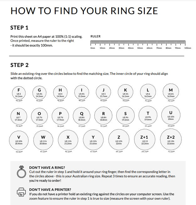 Iona Opal Australia | Ring Size Chart