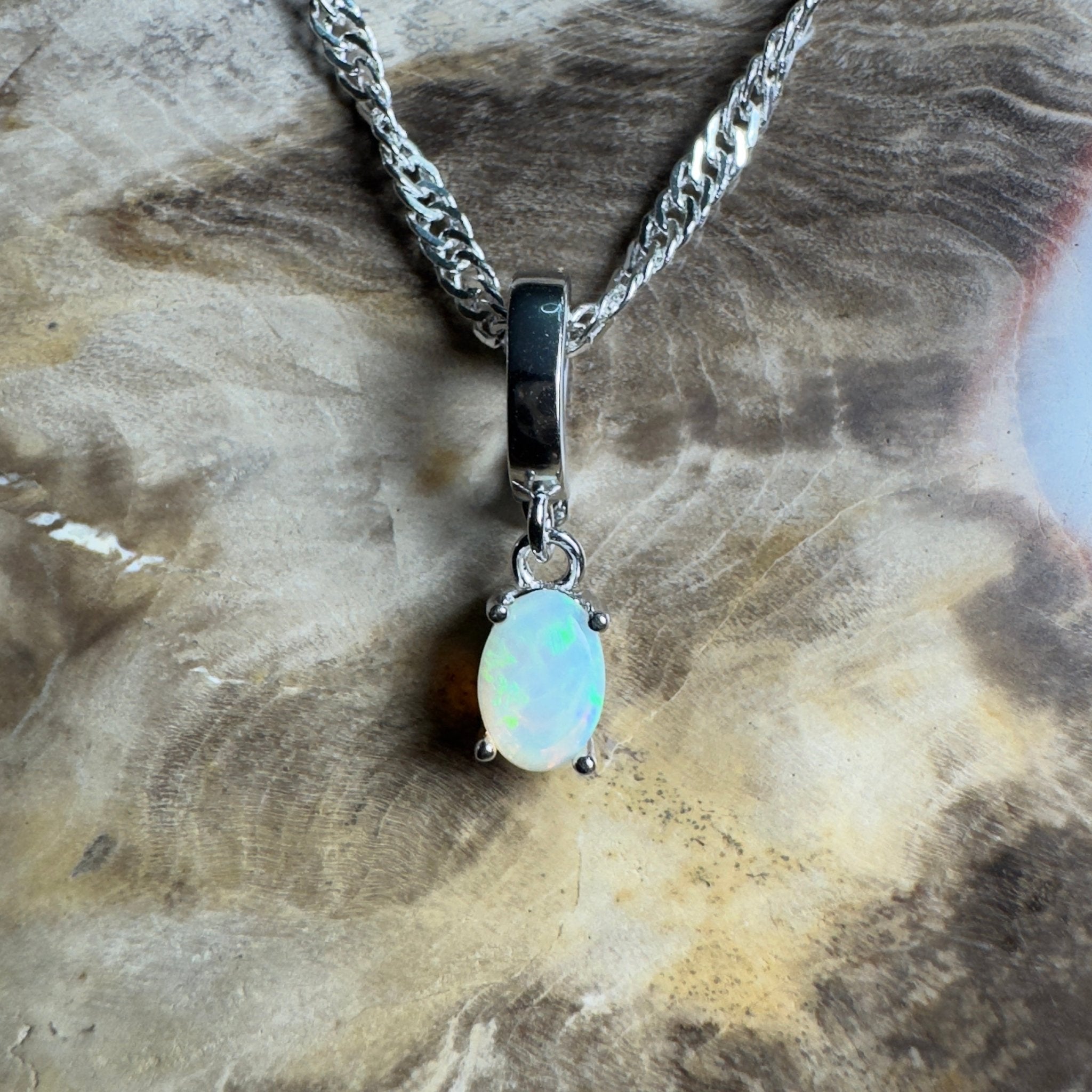 Agnes Waters ~ 0.3ct Lightning Ridge Opal 925 Silver Pendant