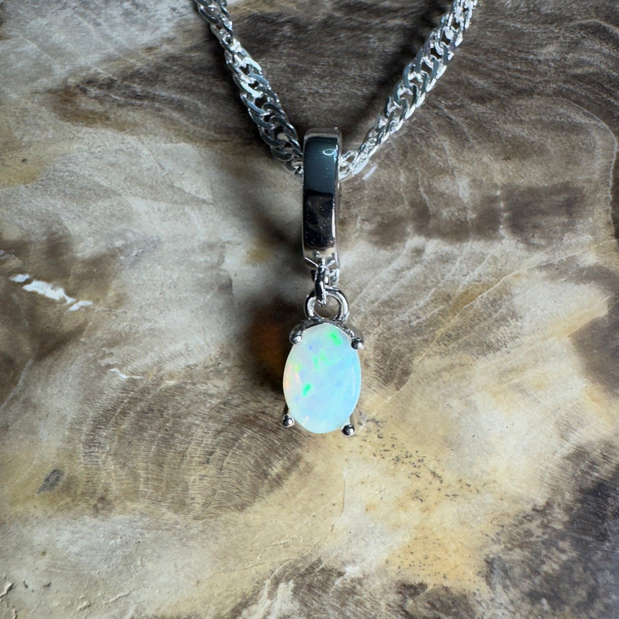 Agnes Waters ~ 0.3ct Lightning Ridge Opal 925 Silver Pendant