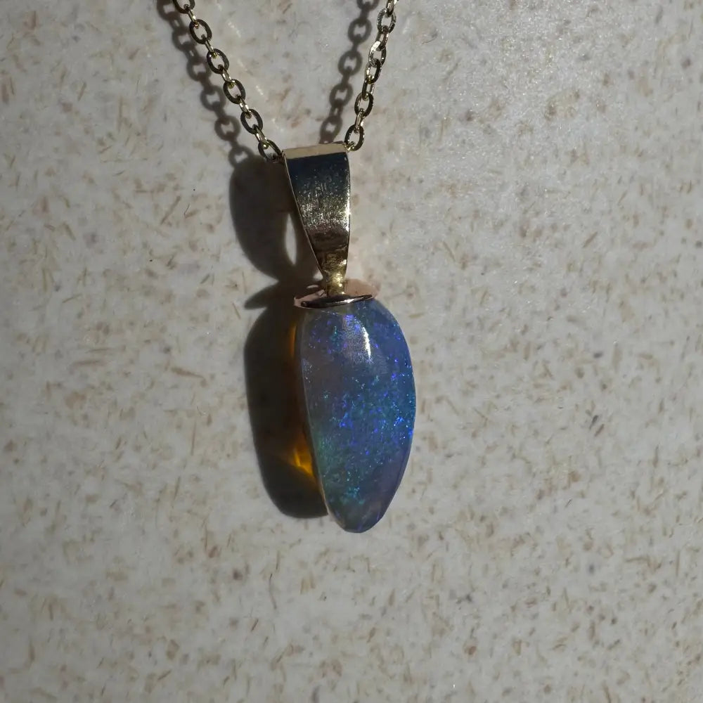 Opal pendant necklace from Airlie Waters handcrafted 9ct gold with Lightning Ridge opal