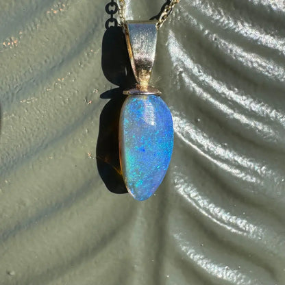 Opal pendant with silver setting from Airlie Waters handcrafted 9ct gold Lightning Ridge Opal collection