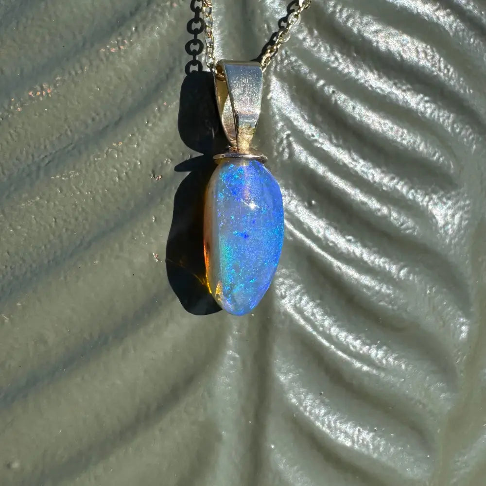 Opal Pendant with Silver Chain from Airlie Waters handcrafted 9ct gold Lightning Ridge opal