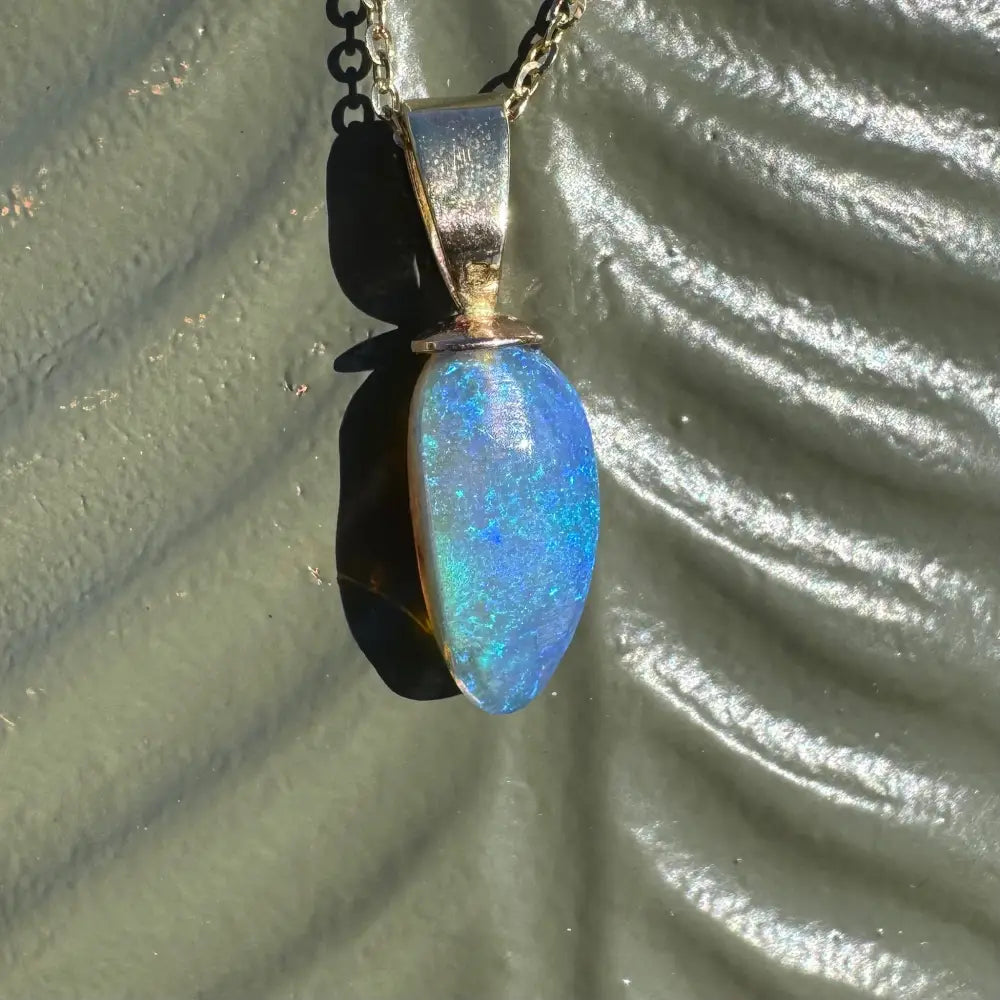 Airlie Waters handcrafted 9ct solid gold Lightning Ridge Opal pendant with silver chain