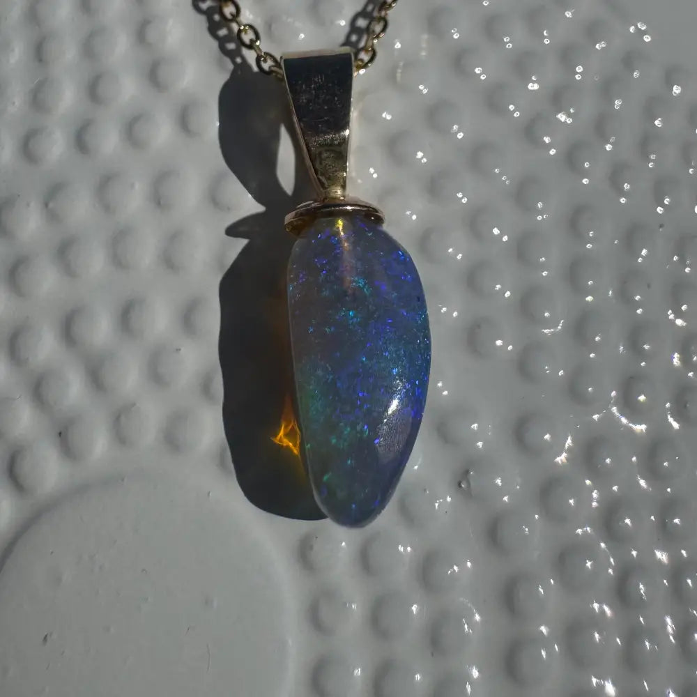 Airlie Waters handcrafted 9ct solid gold lightning ridge opal pendant with silver chain