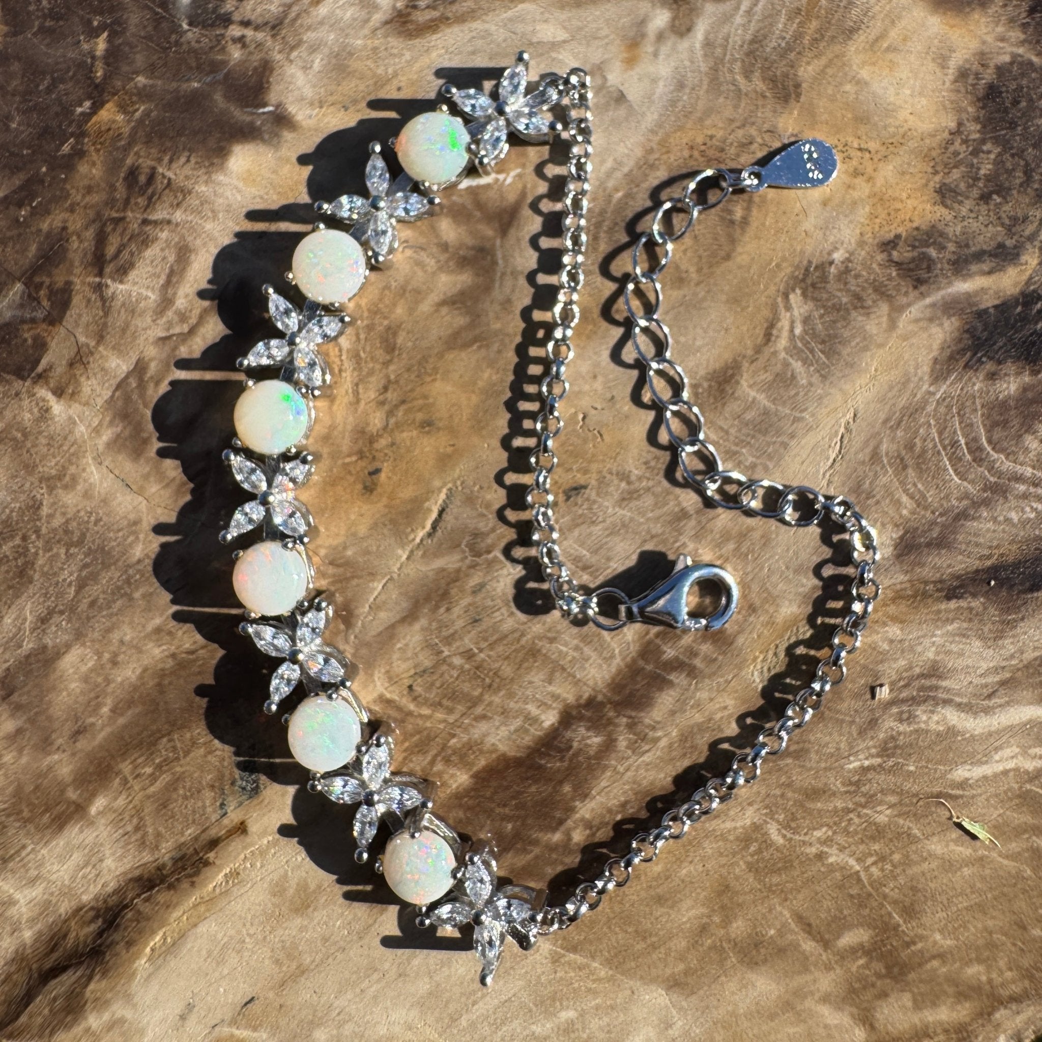 Arckaringa Current ~ 1.6ct Coober Pedy Opal and Cubic Zirconia 925 Sterling Silver Bracelet