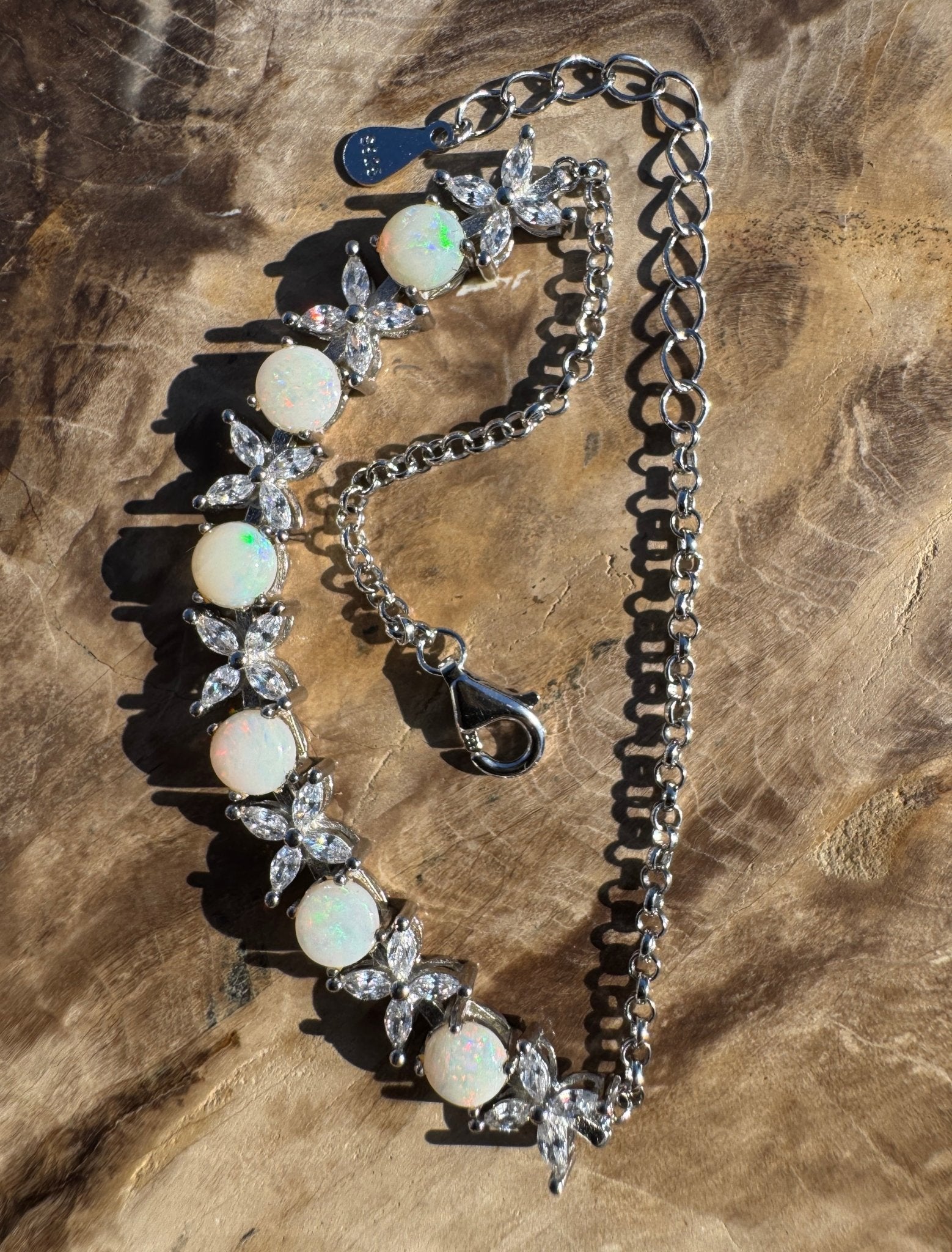 Arckaringa Current ~ 1.6ct Coober Pedy Opal and Cubic Zirconia 925 Sterling Silver Bracelet