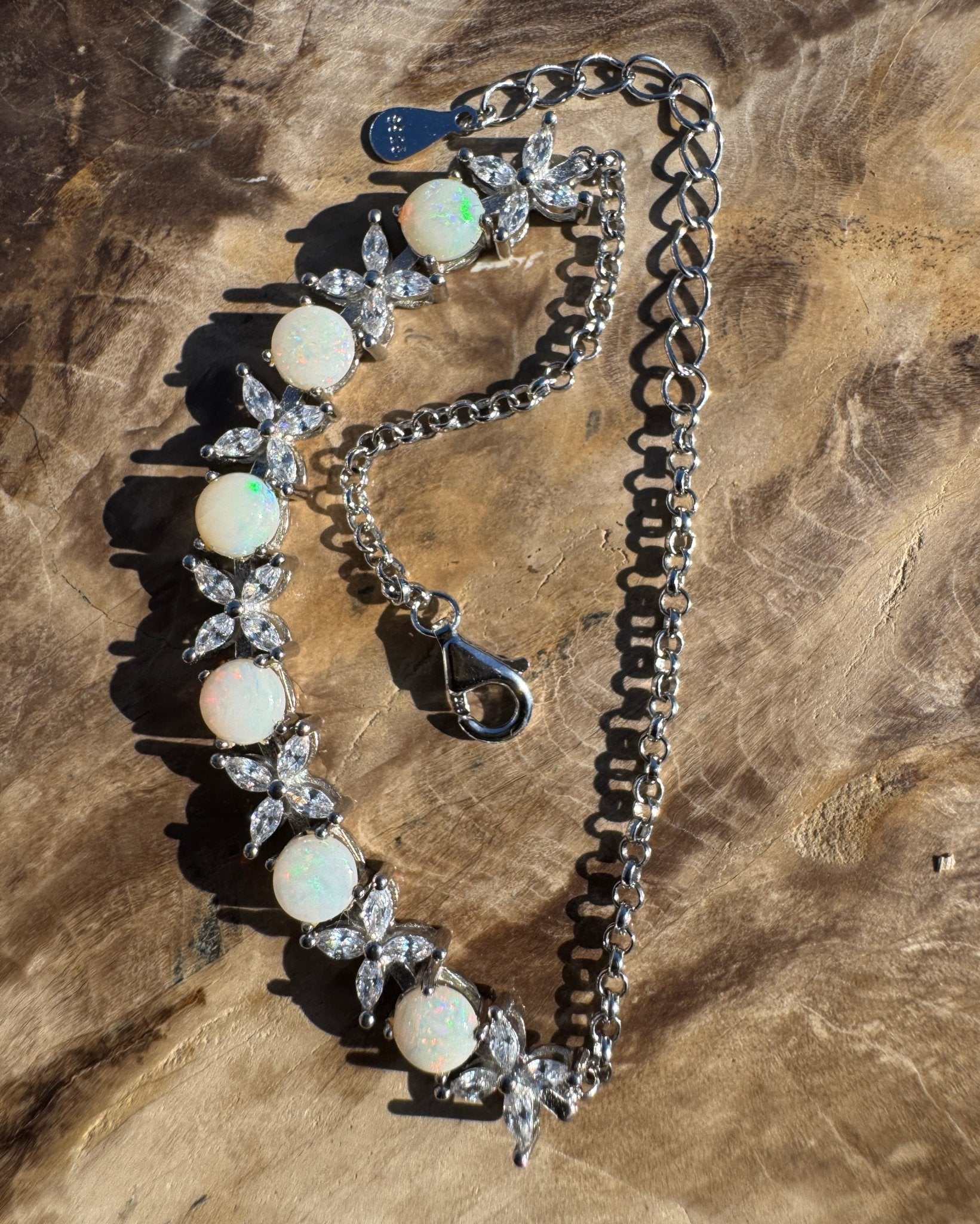 Arckaringa Current ~ 1.6ct Coober Pedy Opal and Cubic Zirconia 925 Sterling Silver Bracelet