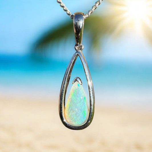 Arckaringa Dawn ~ 1ct Solid Coober Pedy Crystal Opal 925 Sterling Silver Pendant Necklace