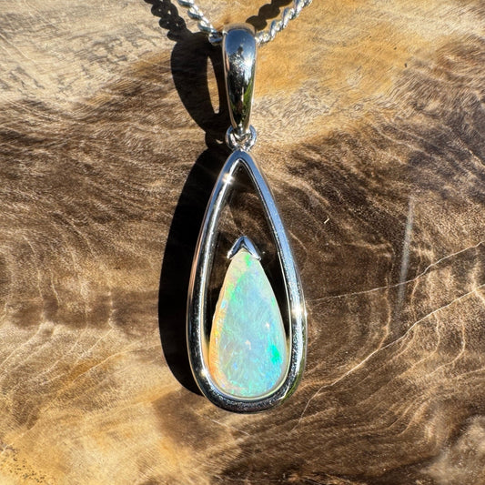 Arckaringa Dawn ~ 1ct Solid Coober Pedy Crystal Opal 925 Sterling Silver Pendant Necklace