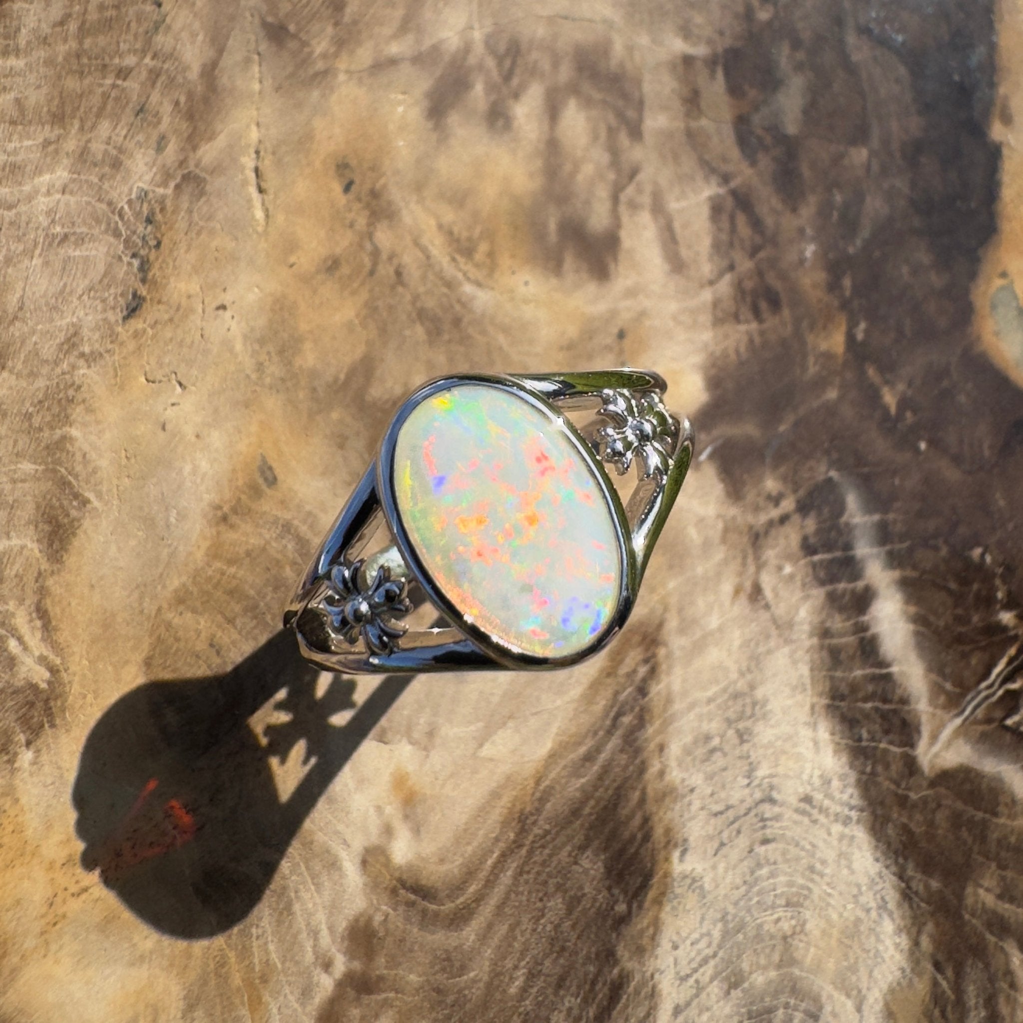 Arckaringa Gleam ~ 1.4ct Solid Coober Pedy Opal 925 Sterling Silver Ring