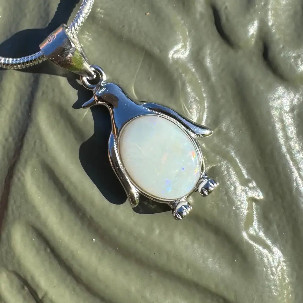 'Arctic Glow' ~ Handcrafted 1ct Solid Coober Pedy Opal 925 Sterling Silver Pendant Necklace