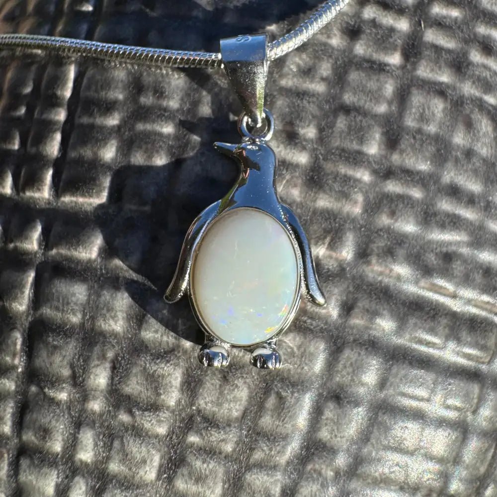 'Arctic Glow' ~ Handcrafted 1ct Solid Coober Pedy Opal 925 Sterling Silver Pendant Necklace