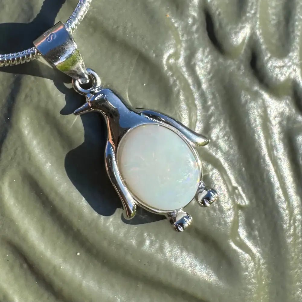 'Arctic Glow' ~ Handcrafted 1ct Solid Coober Pedy Opal 925 Sterling Silver Pendant Necklace