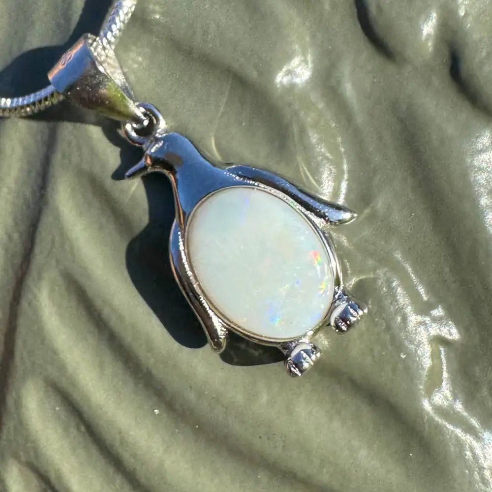 'Arctic Glow' ~ Handcrafted 1ct Solid Coober Pedy Opal 925 Sterling Silver Pendant Necklace