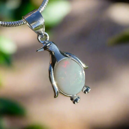 'Arctic Glow' ~ Handcrafted 1ct Solid Coober Pedy Opal 925 Sterling Silver Pendant Necklace