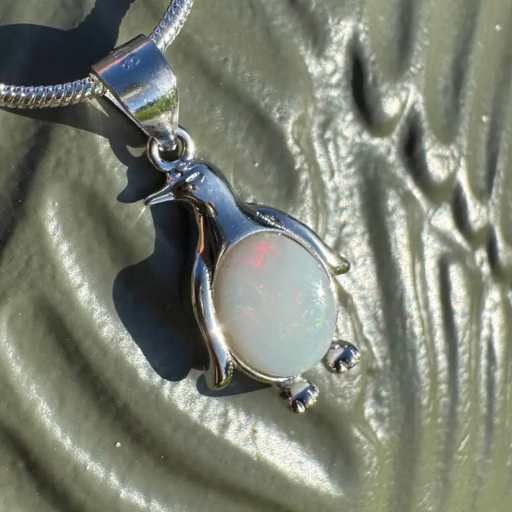 'Arctic Glow' ~ Handcrafted 1ct Solid Coober Pedy Opal 925 Sterling Silver Pendant Necklace