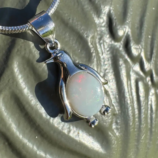 'Arctic Glow' ~ Handcrafted 1ct Solid Coober Pedy Opal 925 Sterling Silver Pendant Necklace