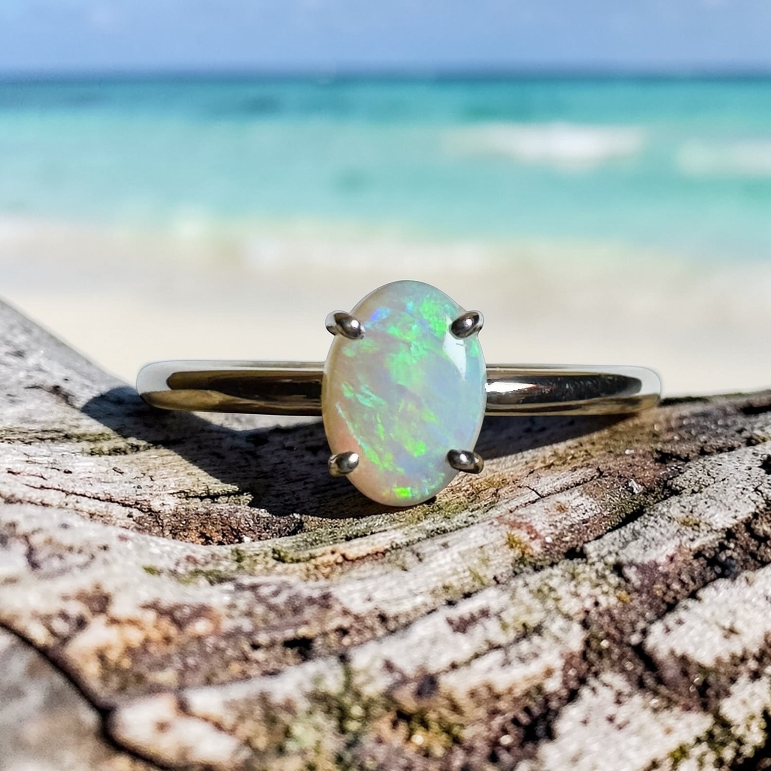 Arnhem Sky - 0.55ct Solid Coober Pedy Crystal Opal 925 Silver Ring