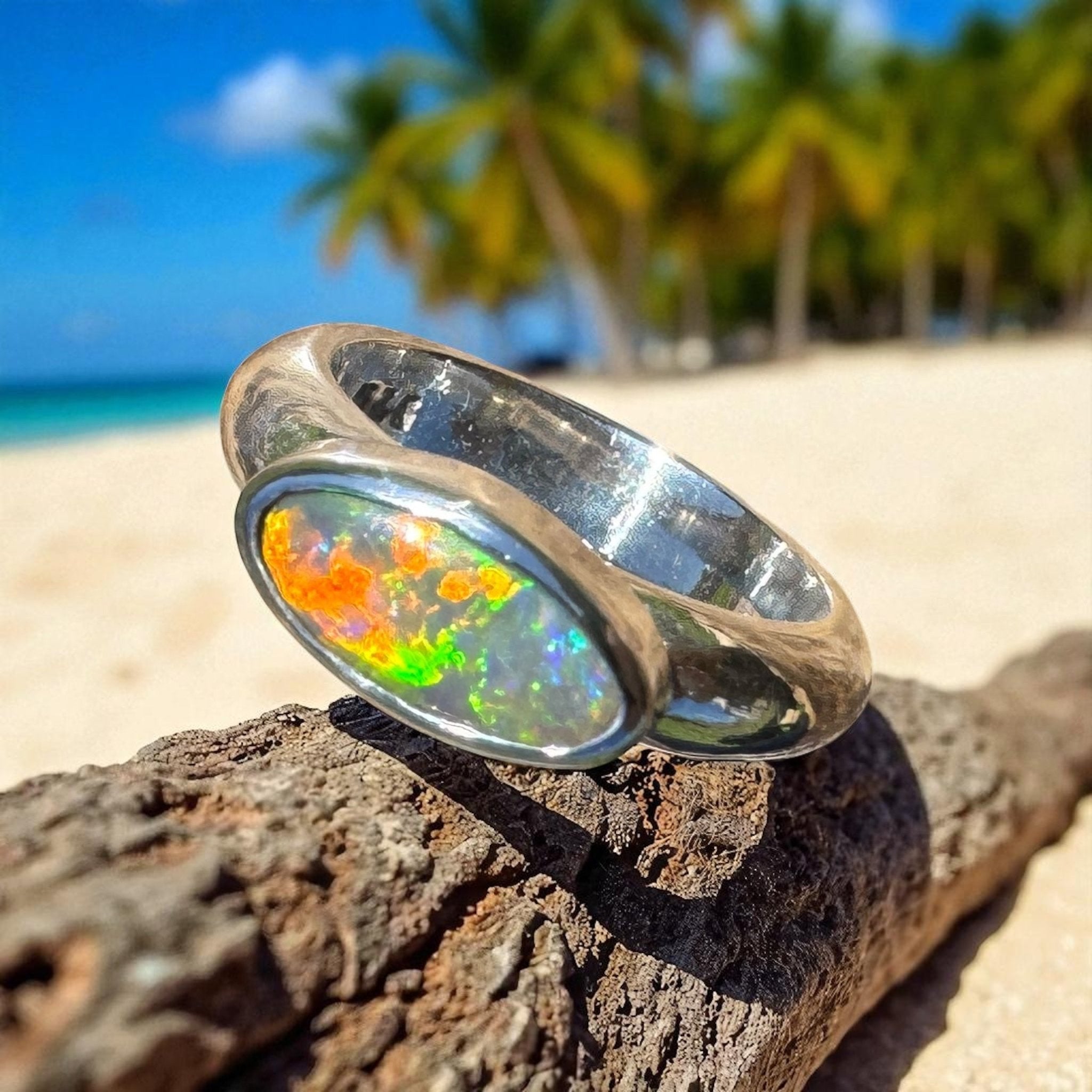 Aurora Blaze – 1ct Solid Lightning Ridge Opal 925 Sterling Silver Ring