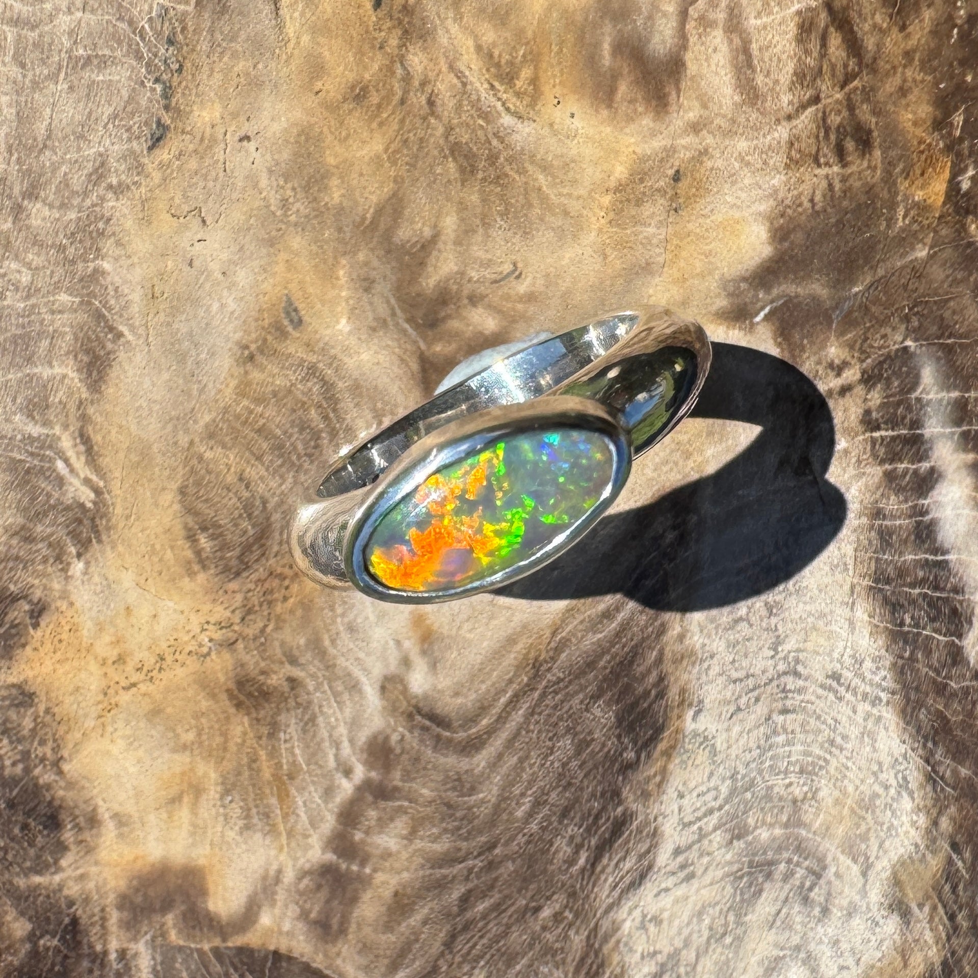 Aurora Blaze – 1ct Solid Lightning Ridge Opal 925 Sterling Silver Ring