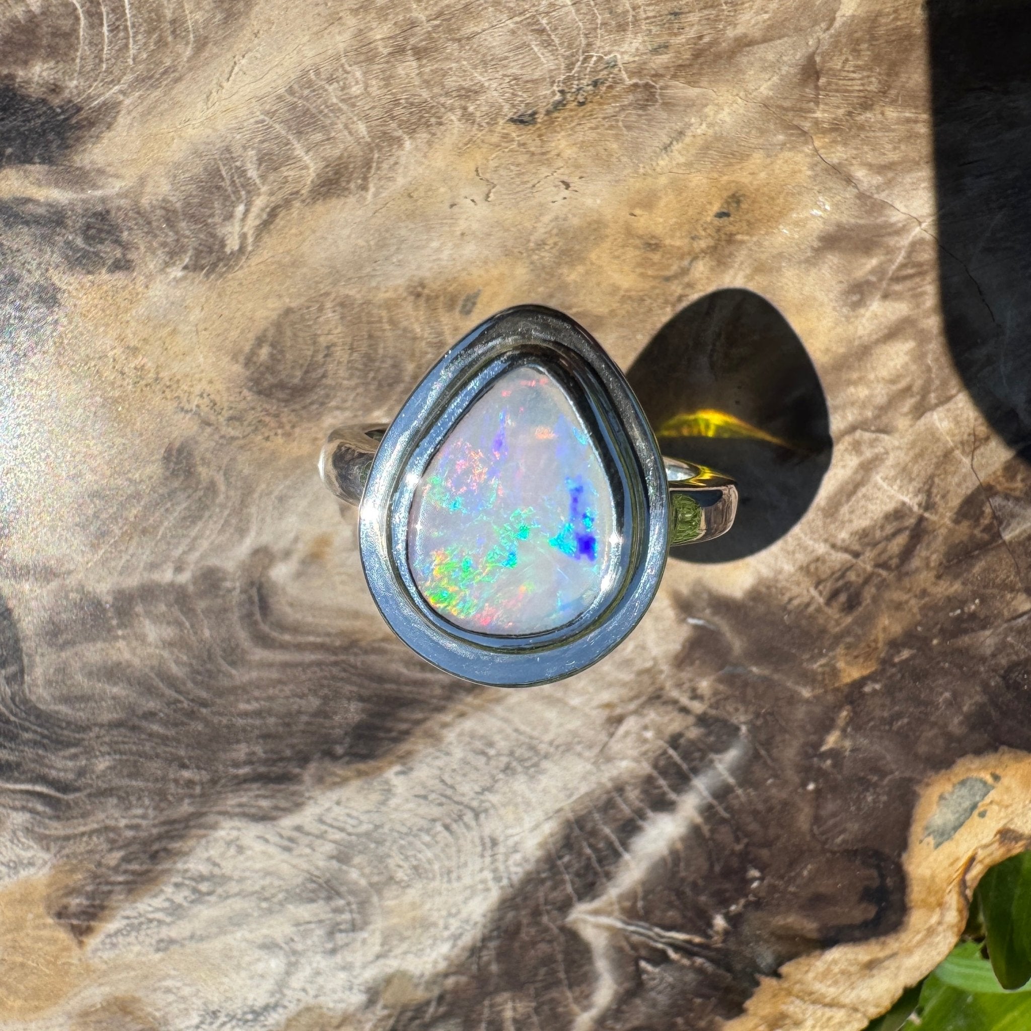 Aurora Fire ~ 1.7ct Coober Pedy Solid Light Opal Ring – Sterling Silver Flow